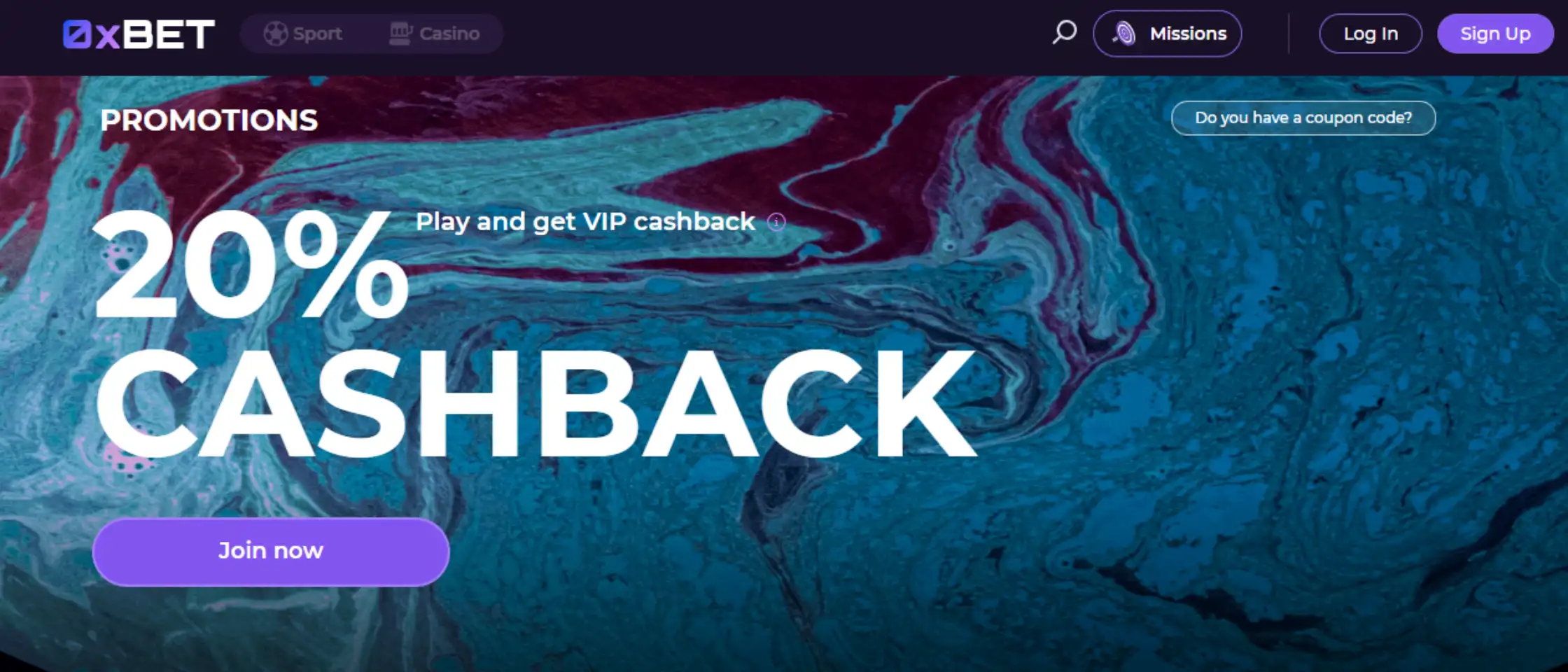 0xBet Casino Promotions Page Showing Available Bonus Offers