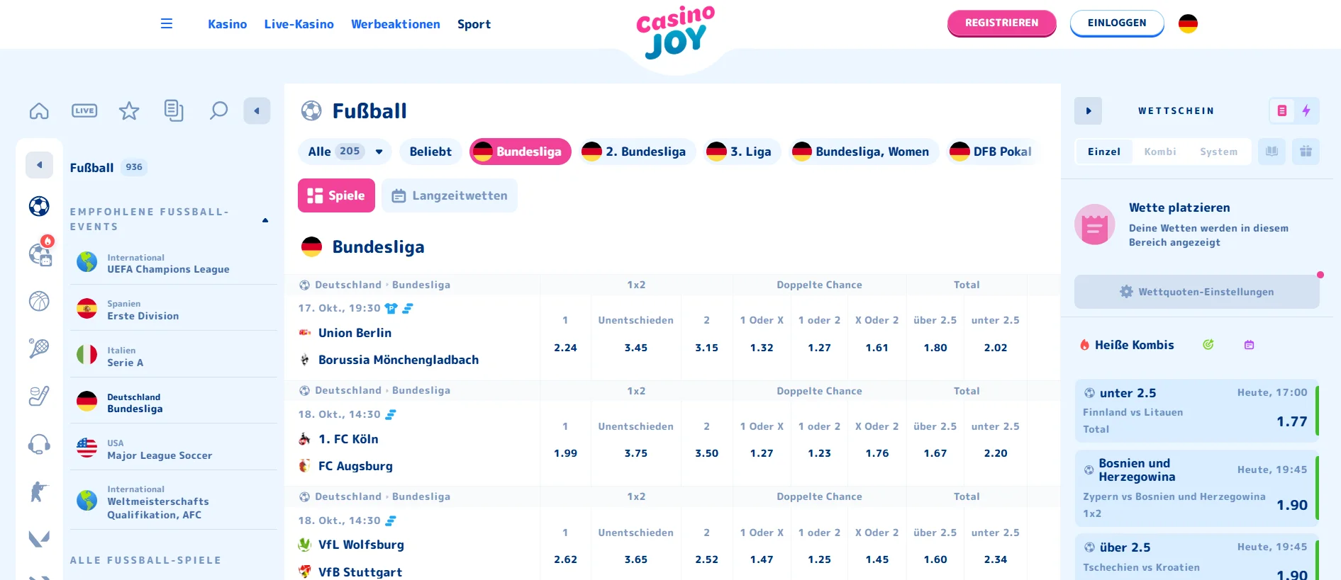 CasinoJoy Sportwetten-Angebot im Detail