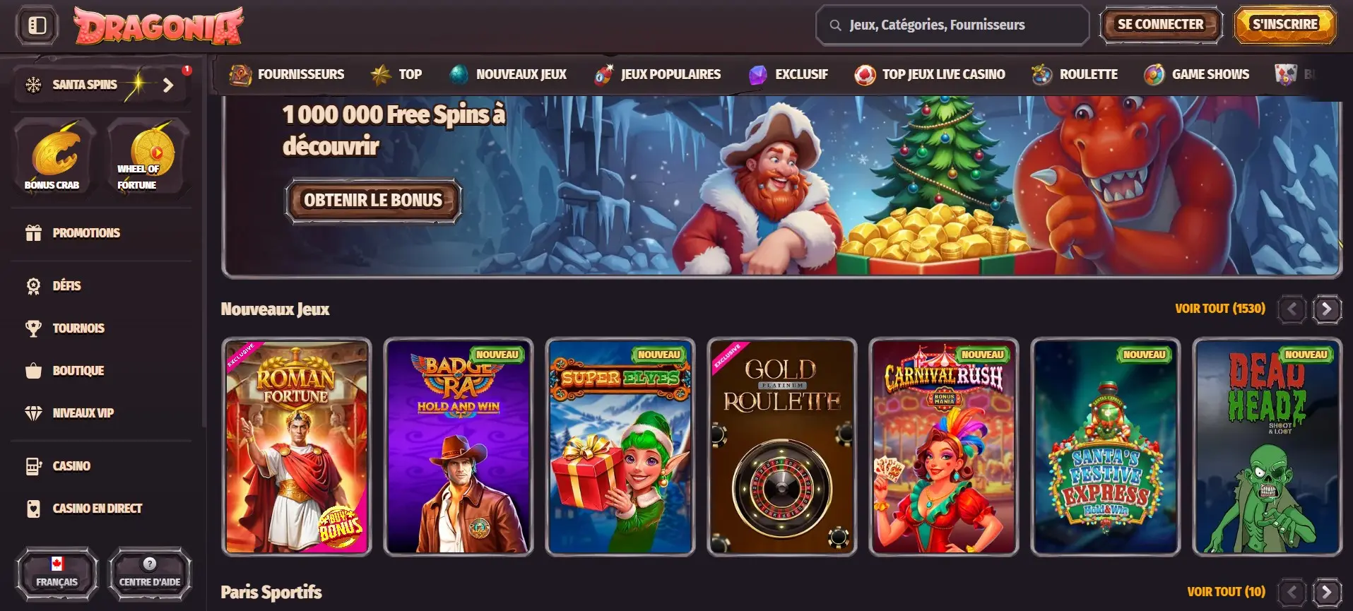 Aperçu de la ludothèque complète du casino en ligne Dragonia