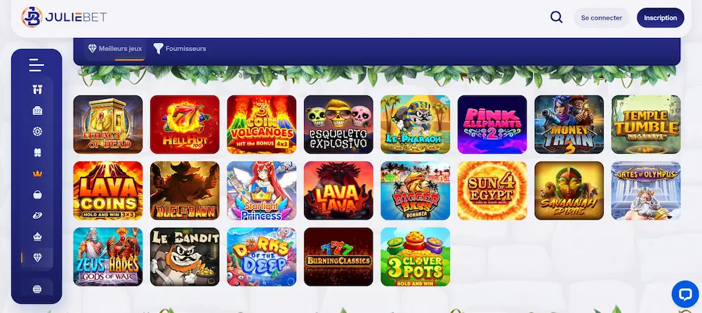 Catalogue de jeux de machines à sous disponibles sur le casino Juliebet