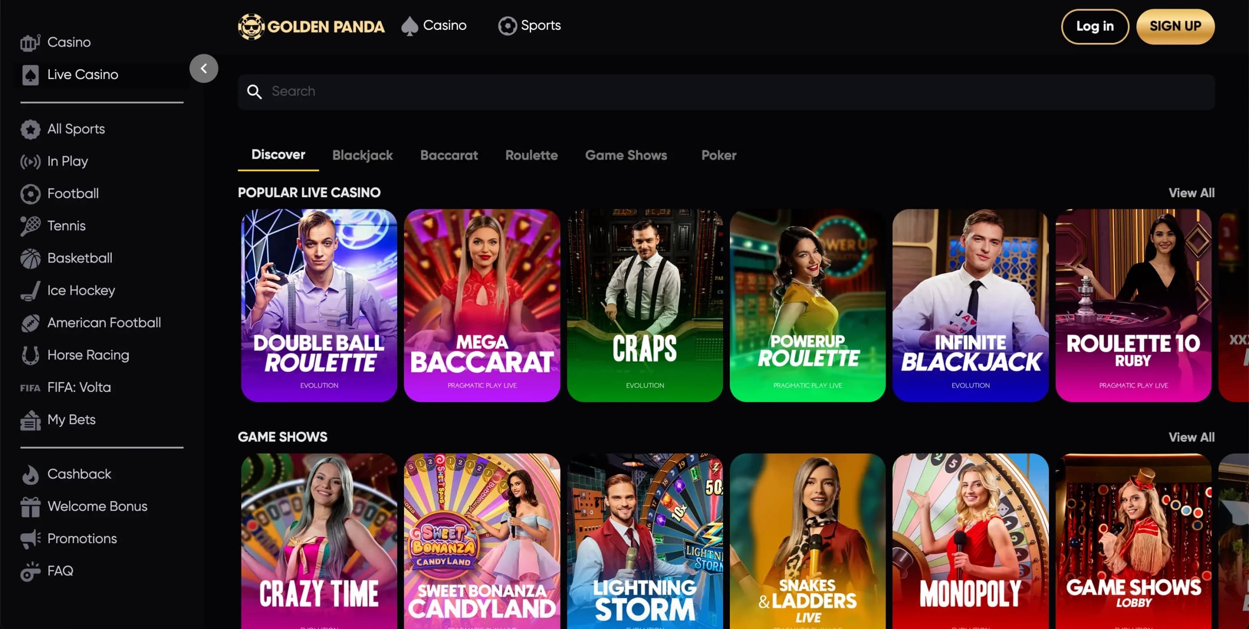 Evolution Gaming-powered live dealer tables available to Golden Panda Casino players