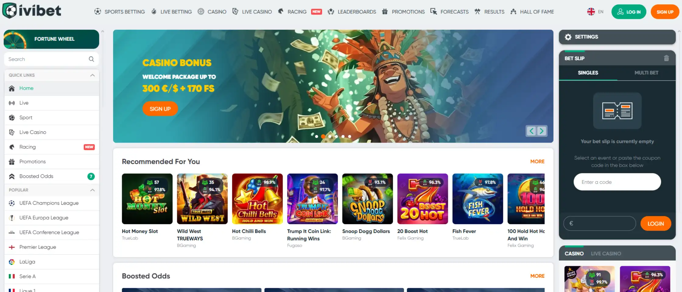 Ivibet Casino homepage showing sportsbook and casino sections