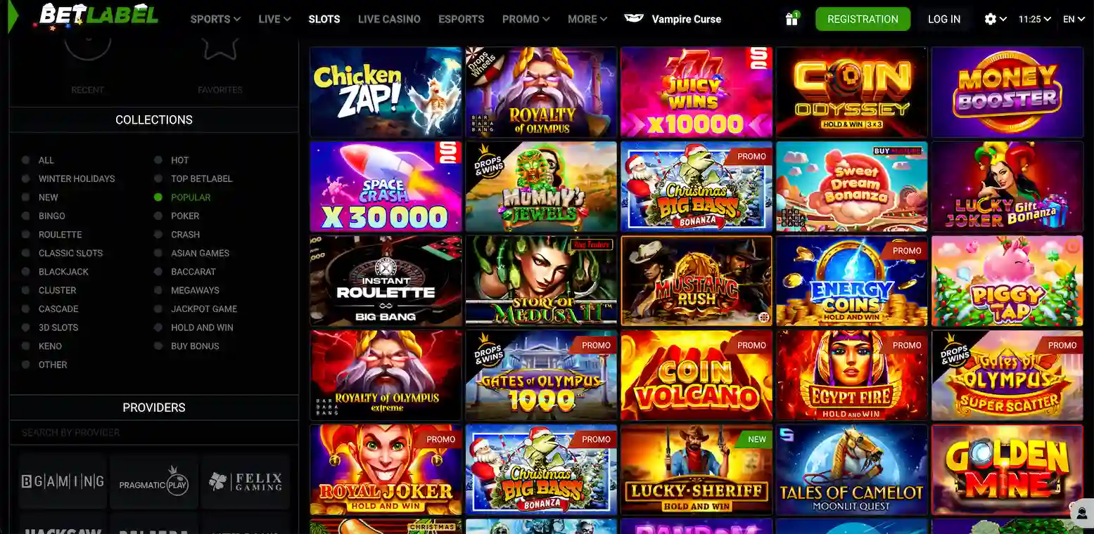 BetLabel Casino game lobby overview showing a wide selection of casino titles.