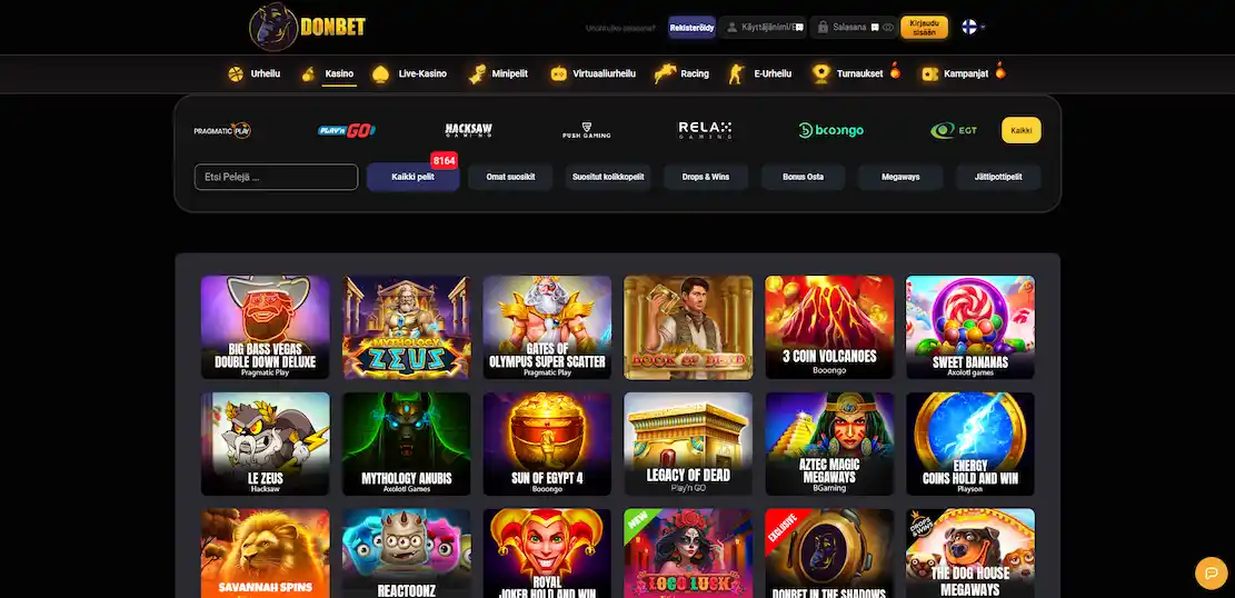 Donbet Casinon laaja kolikkopelivalikoima peliaulassa