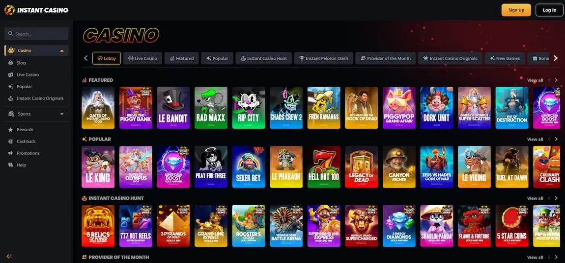 Instant Casino games lobby for New Zealand players