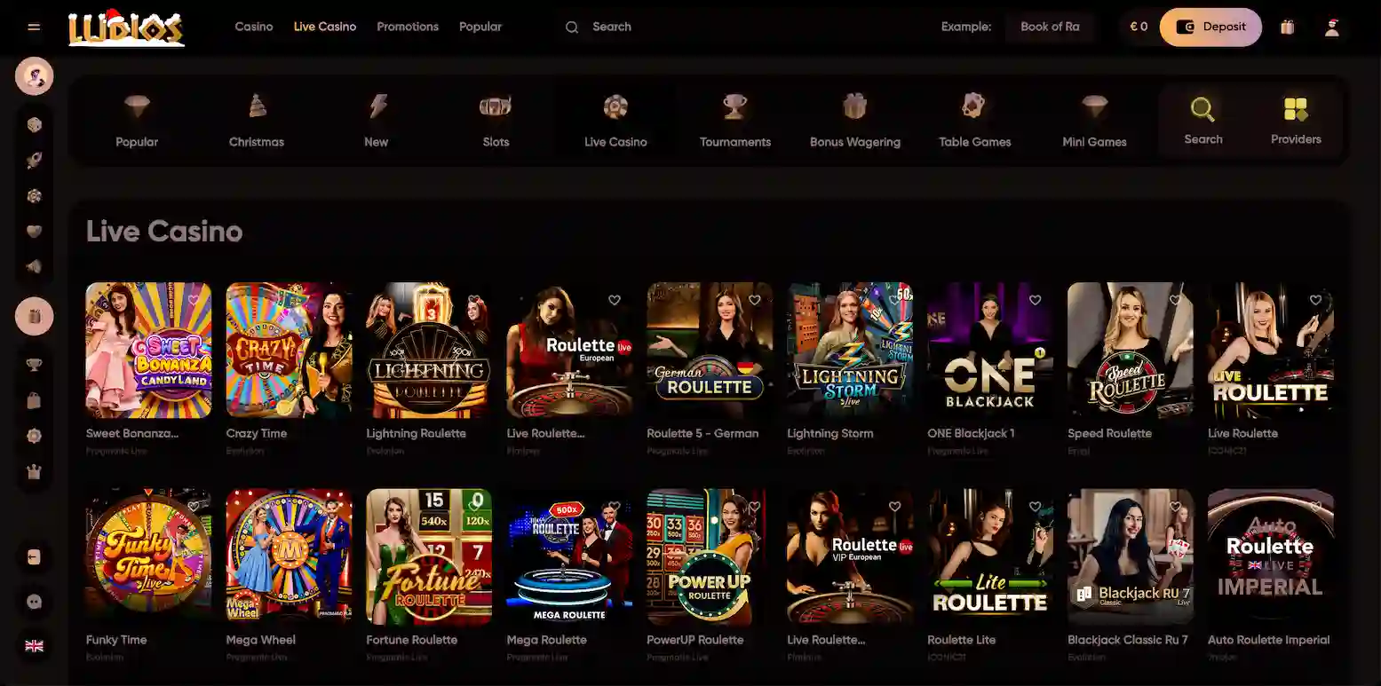 Ludios Casino full game selection banner showcasing available titles.