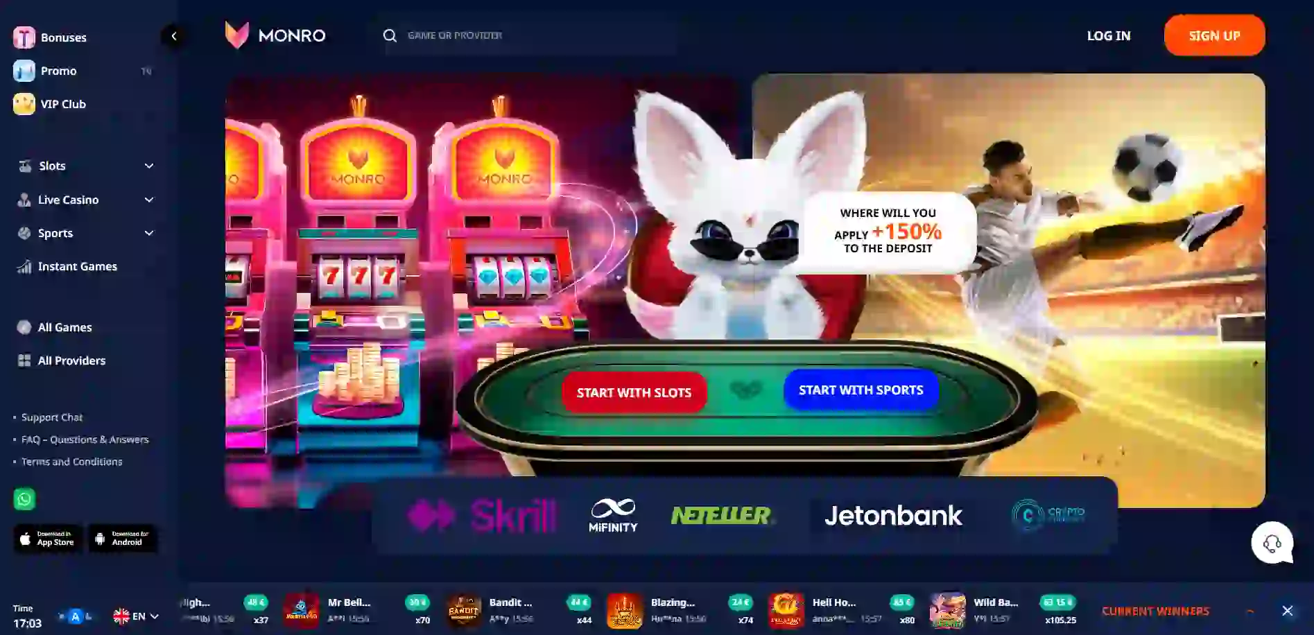 Monro Casino official homepage for New Zealand players