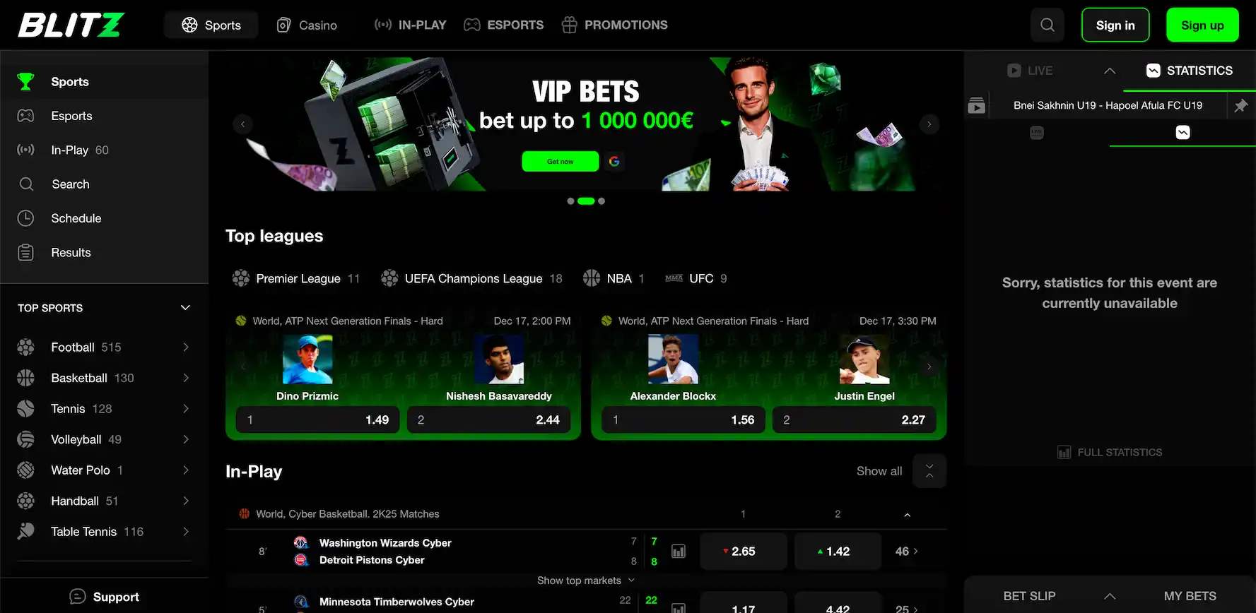 Blitz.bet sportsbook betting interface.