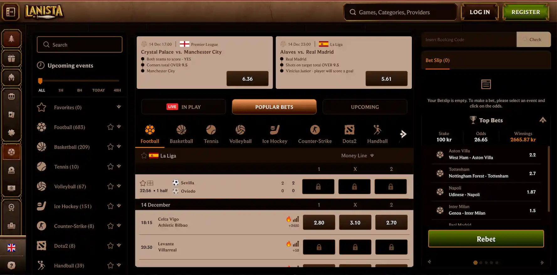 Lanista Casino sports betting and casino lobby banner.