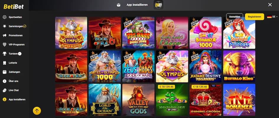 BetiBet Casino Startseite mit Top-Slots und aktuellen Bonusangeboten im Überblick