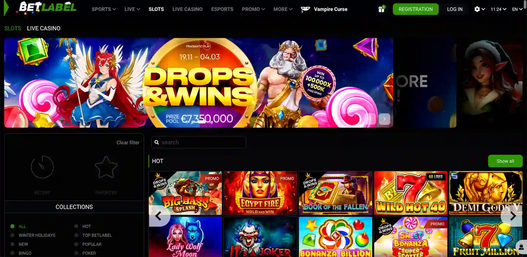 BetLabel Casino official homepage showing sports betting and casino sections