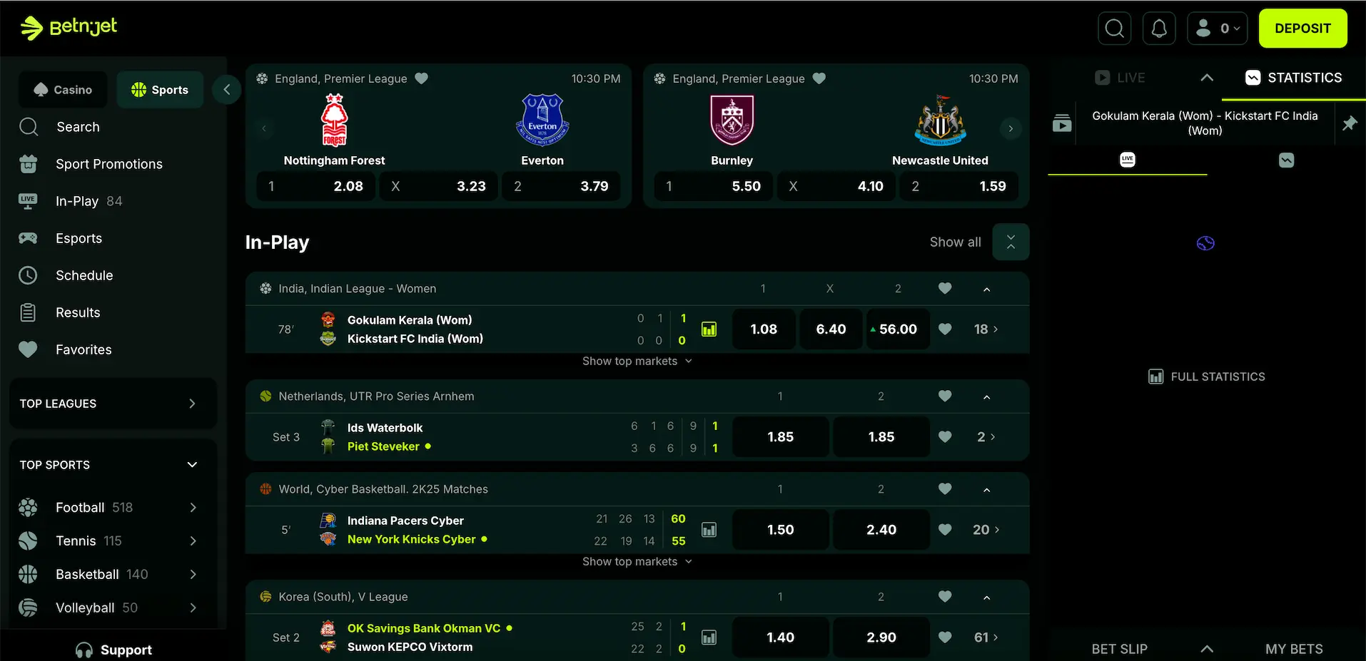 BetNjet sportsbook betting interface overview