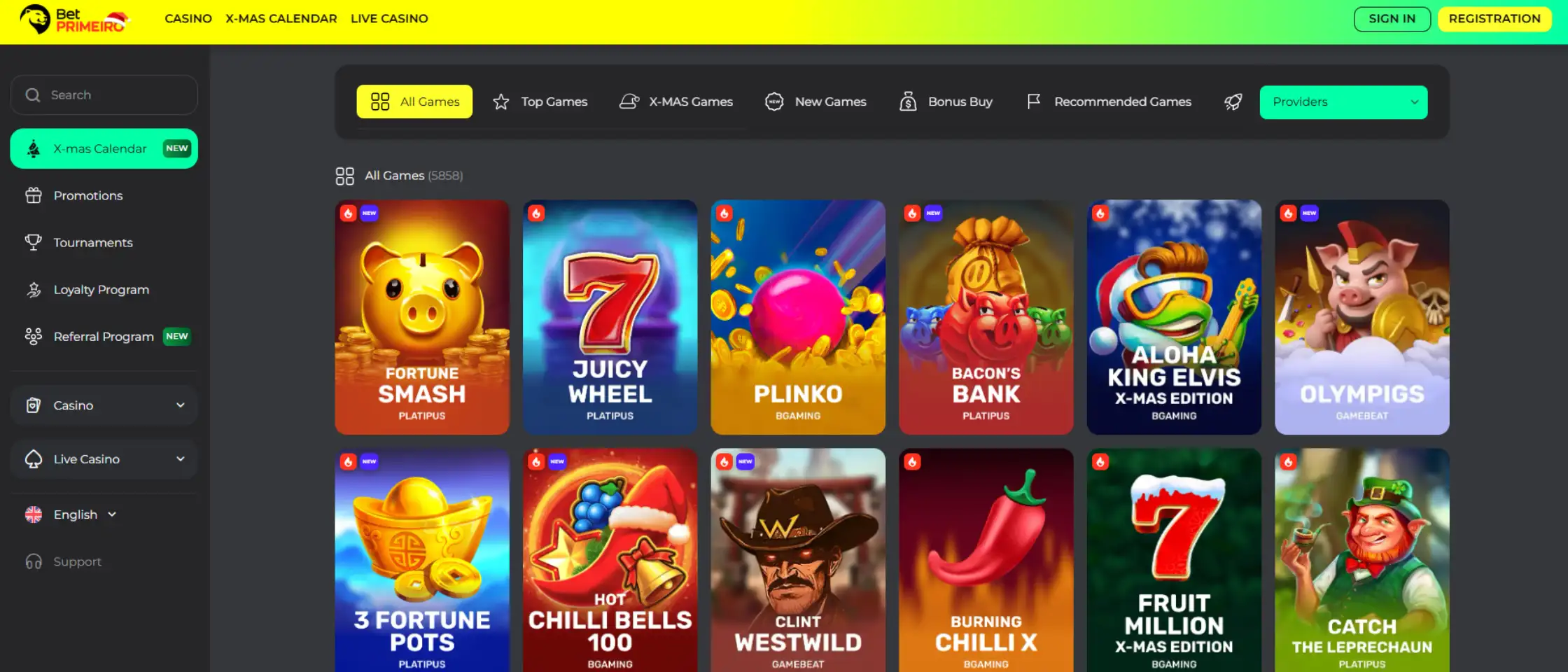 Overview of BetPRIMEIRO Casino game lobby showing available titles