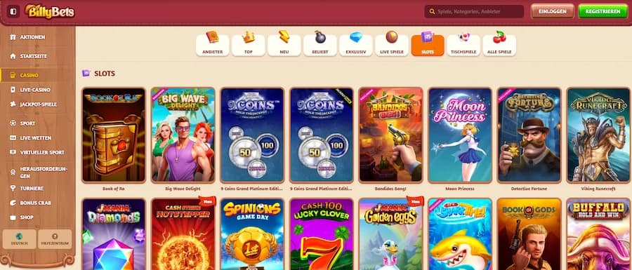 BillyBets Casino Spielautomaten Übersicht für deutsche Spieler