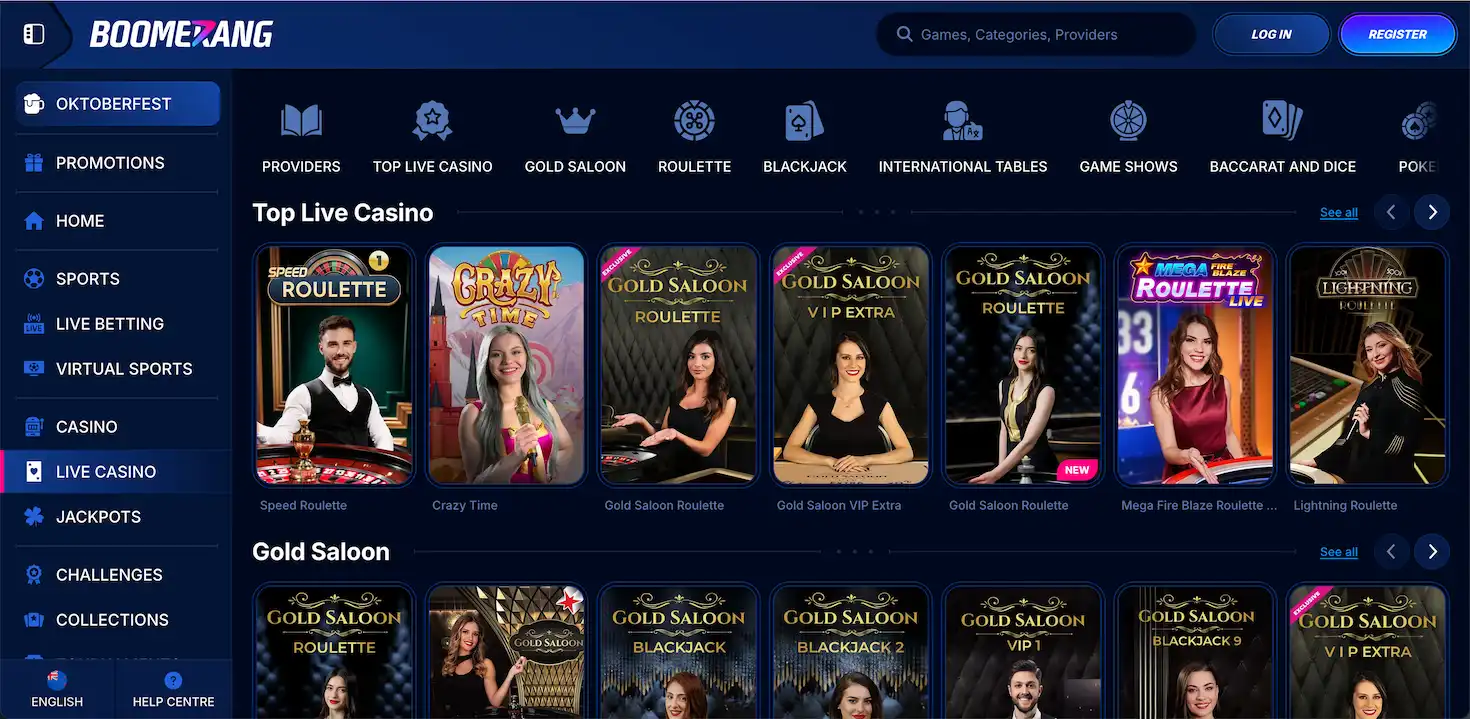 Boomerang-Bet Casino live dealer games lobby for NZ players