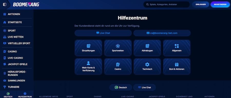 Boomerang-Bet Kundensupport im Überblick