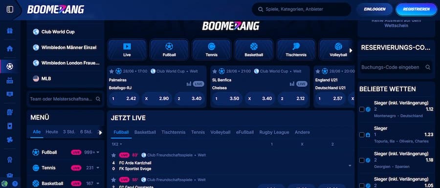 Boomerang-Bet Sportwetten Übersicht für deutsche Spieler