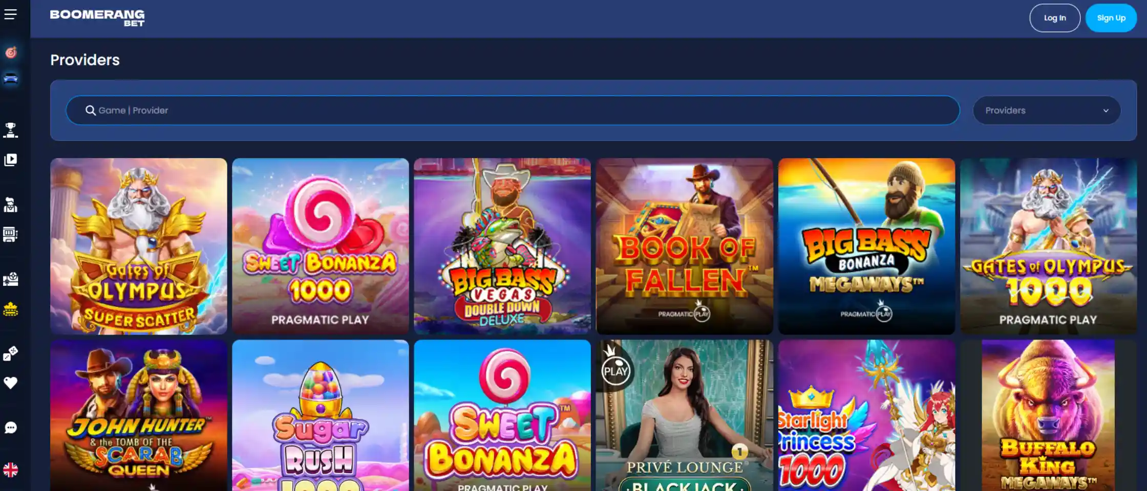 Boomerang.bet Casino Homepage Interface and Navigation