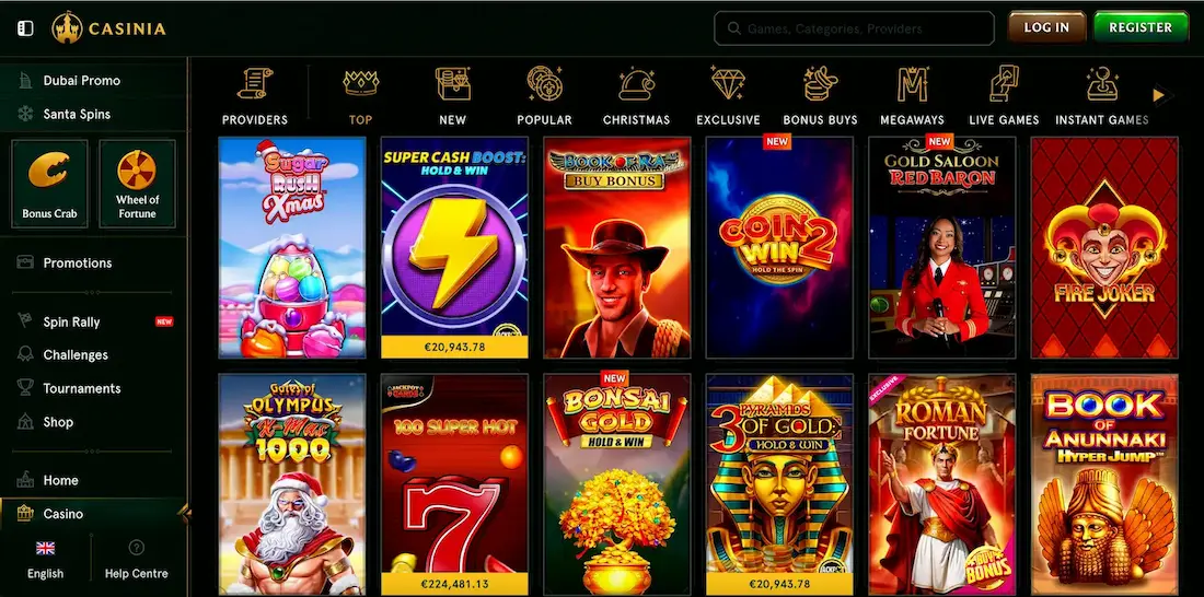 Wide selection of casino games available at Casinia Casino.