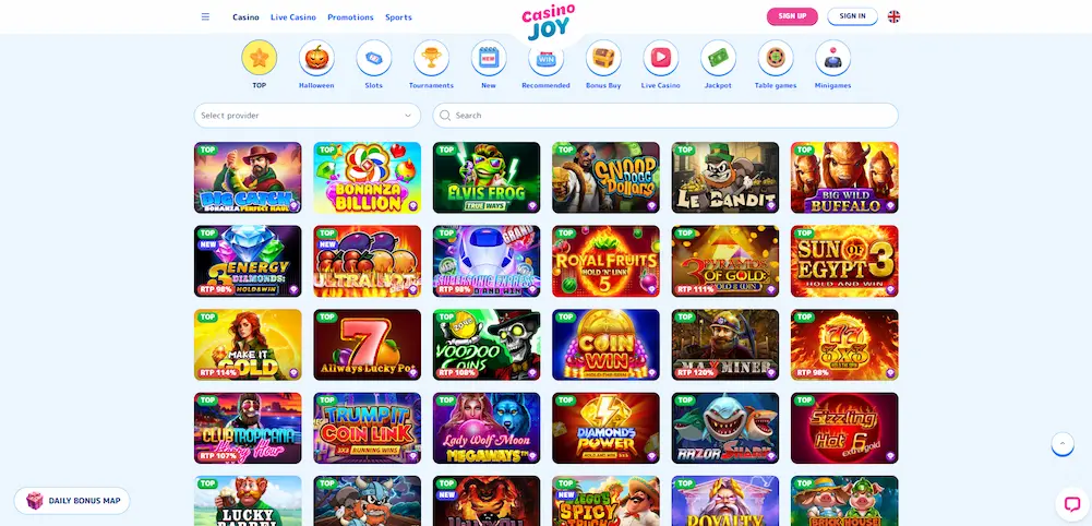 CasinoJoy online casino games lobby overview