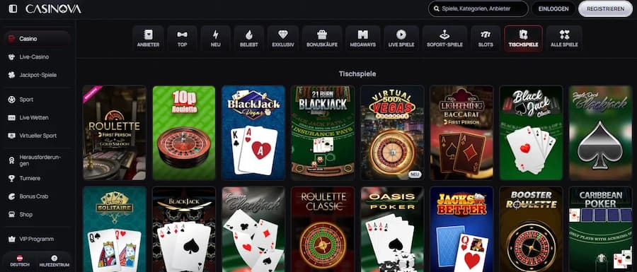 Tischspiele-Bereich im Casinova Casino.