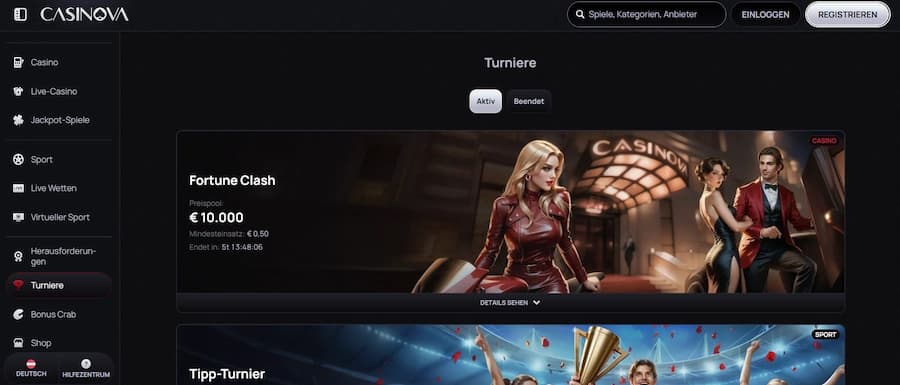 Übersicht der aktuellen Casinova Casino Turniere und Events