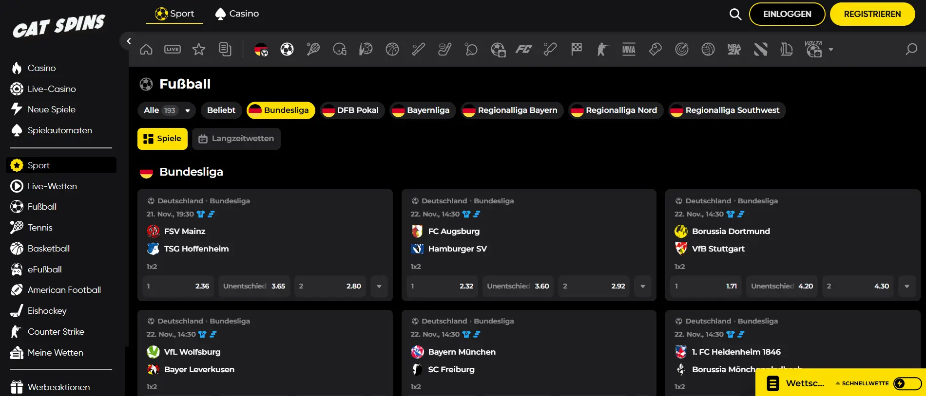 Cat Spins Sportwetten und Live-Wetten Übersicht