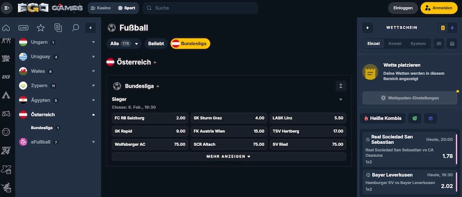 EgoGames Sportwetten und Live-Wetten Übersicht für österreichische Spieler