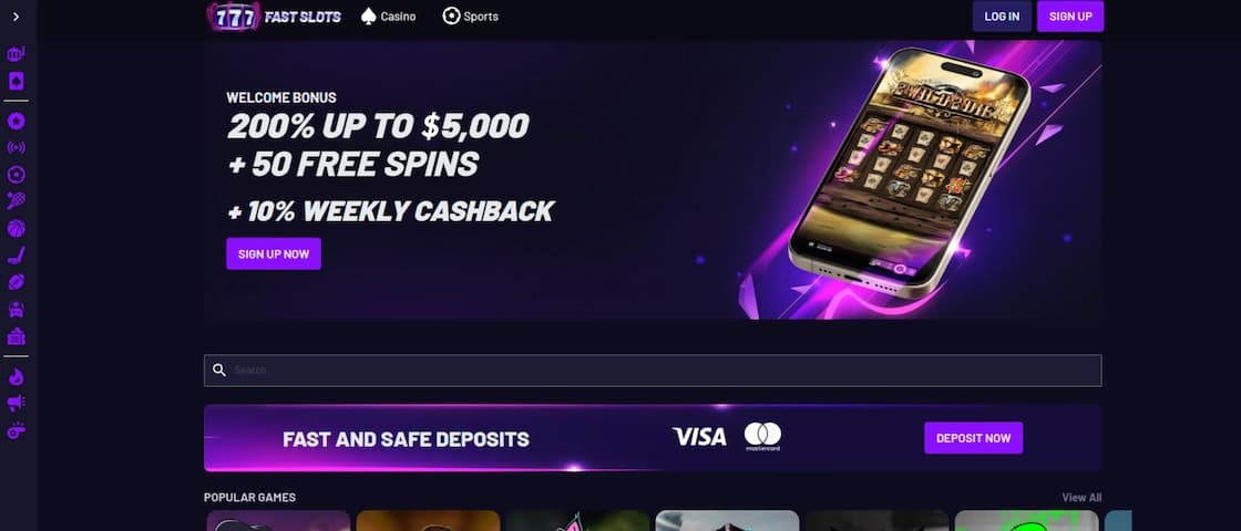 Fast Slots Casino homepage for Canadian players