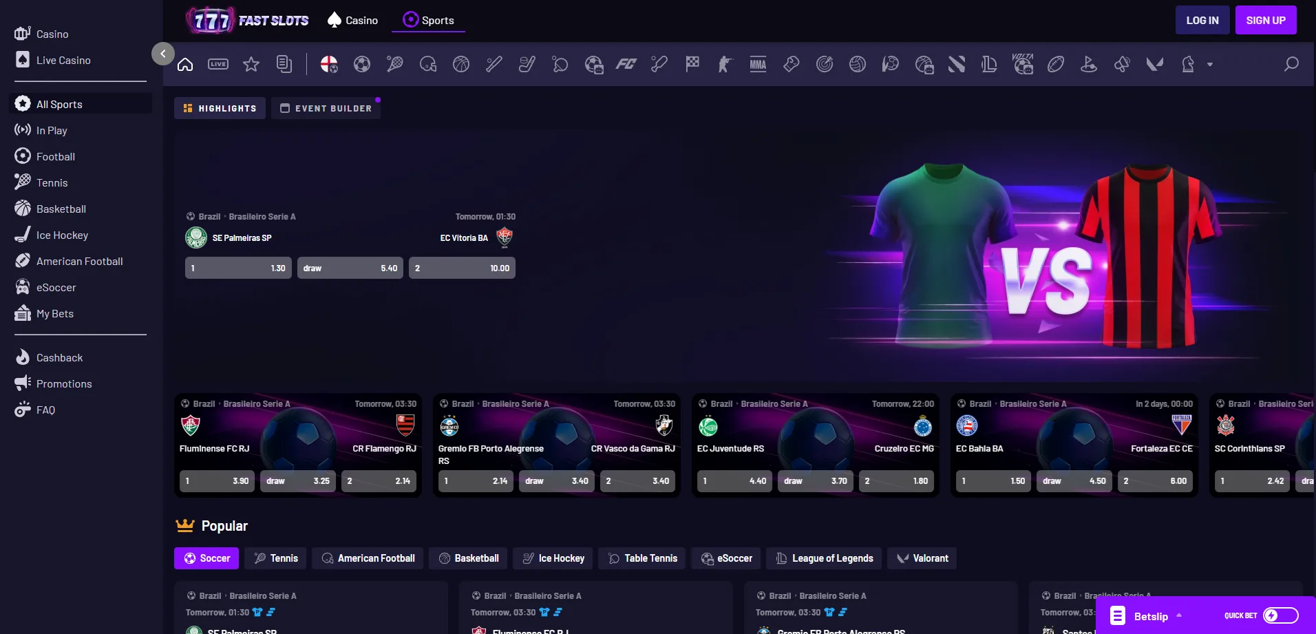 Fast Slots Casino sportsbook and sports betting options for NZ players