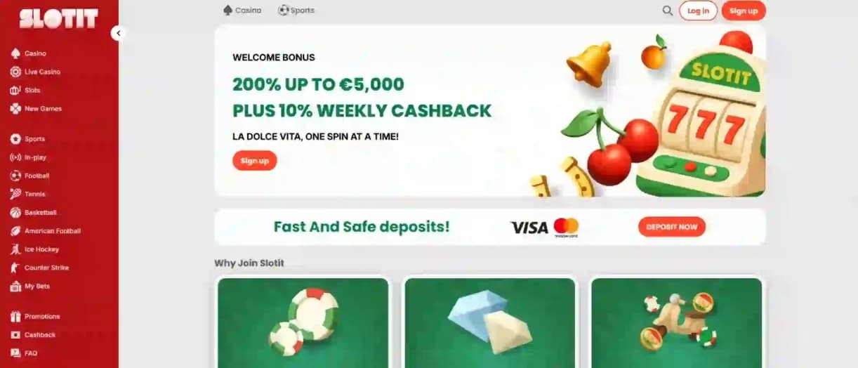 Slotitin kotisivu ja tervetuliaisbonus esittelyssä