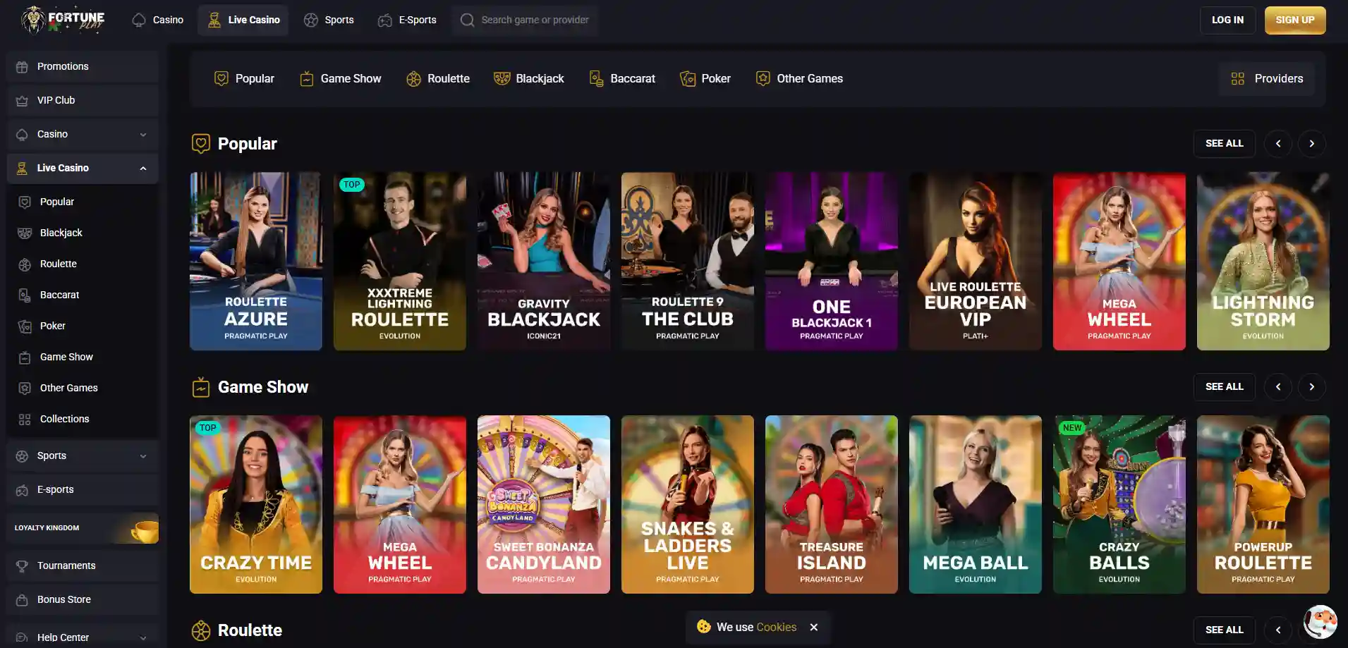 Fortune Play Casino live dealer games lobby banner