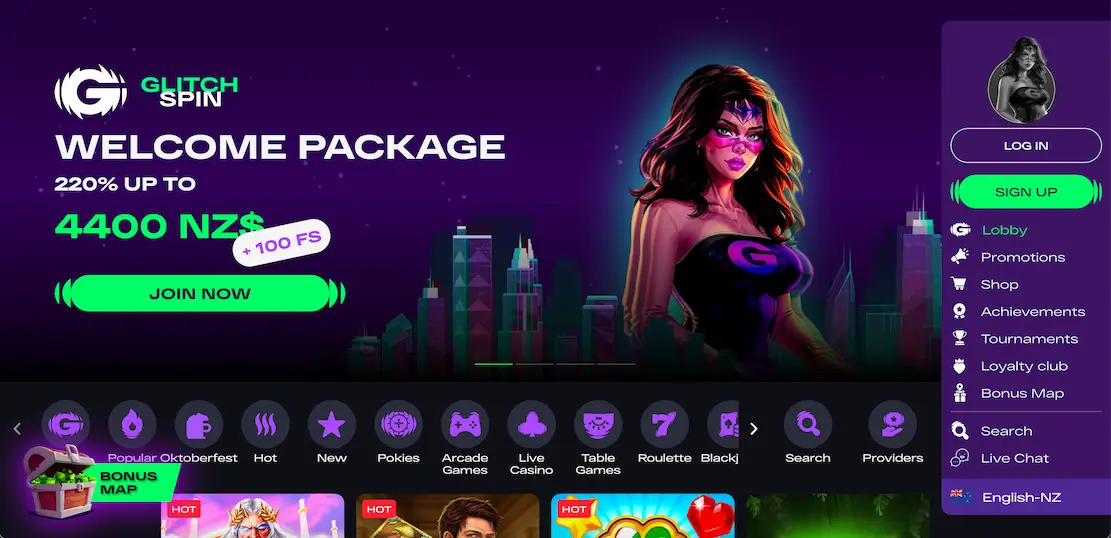 GlitchSpin Casino official homepage for New Zealand players