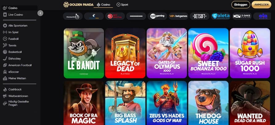 Golden Panda Casino Spielautomaten Auswahl für Österreich