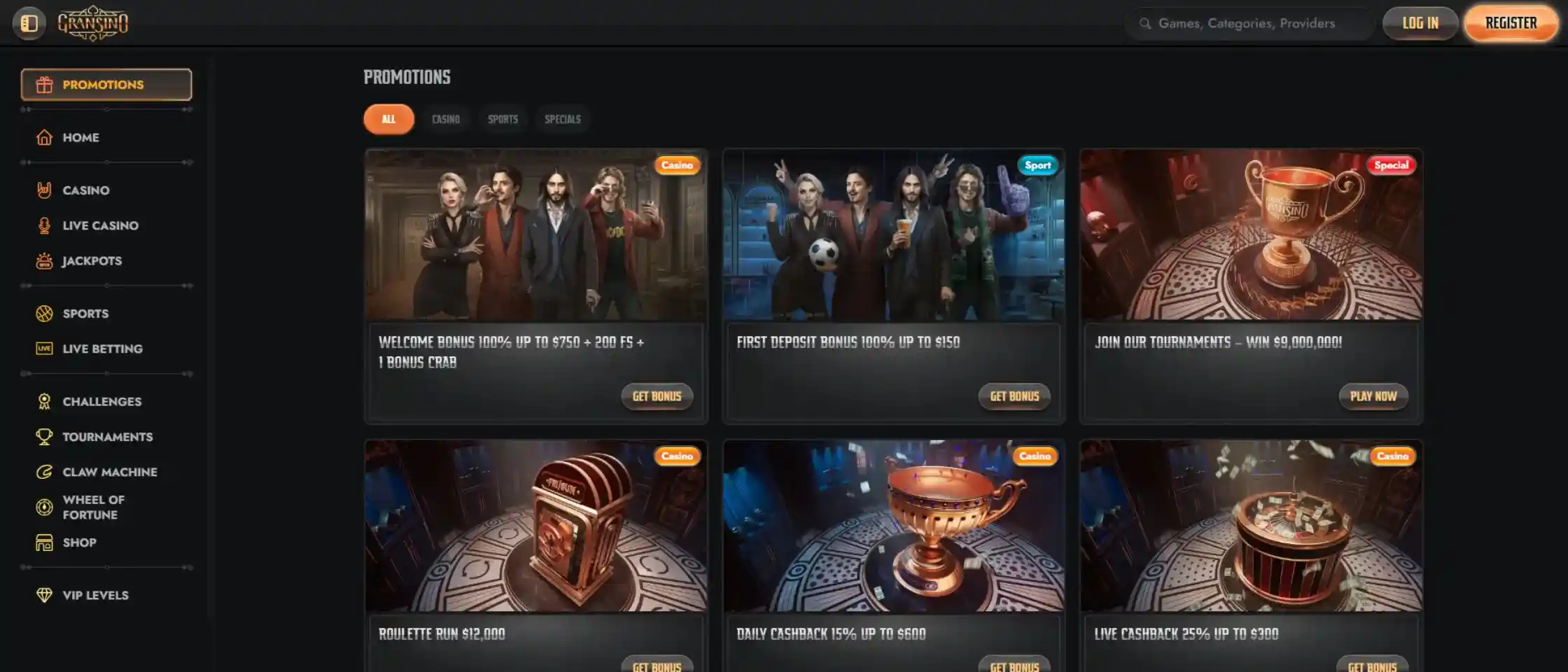 Gransino Casino promotions banner for Canadian players