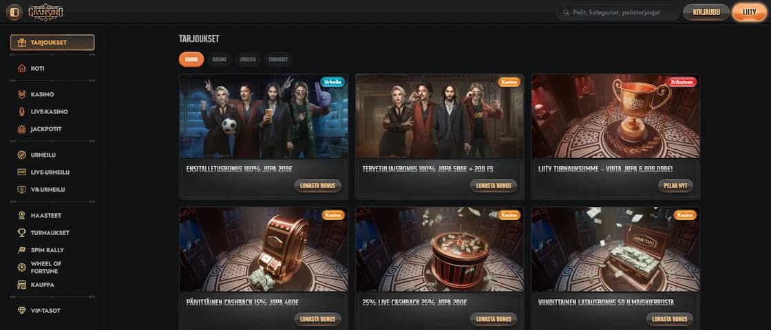 Gransino Casinon kampanjasivu ja aktiiviset bonustarjoukset