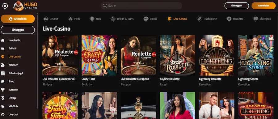 Live Dealer Spiele bei Hugo Casino