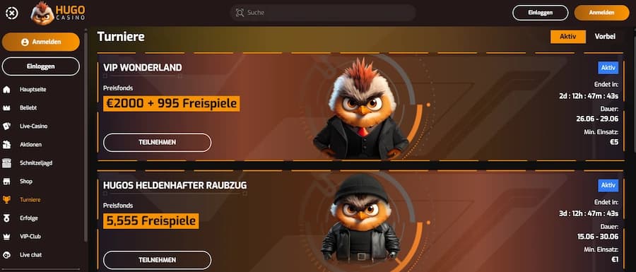 Hugo Casino Turniere und Bestenlisten für deutsche Spieler