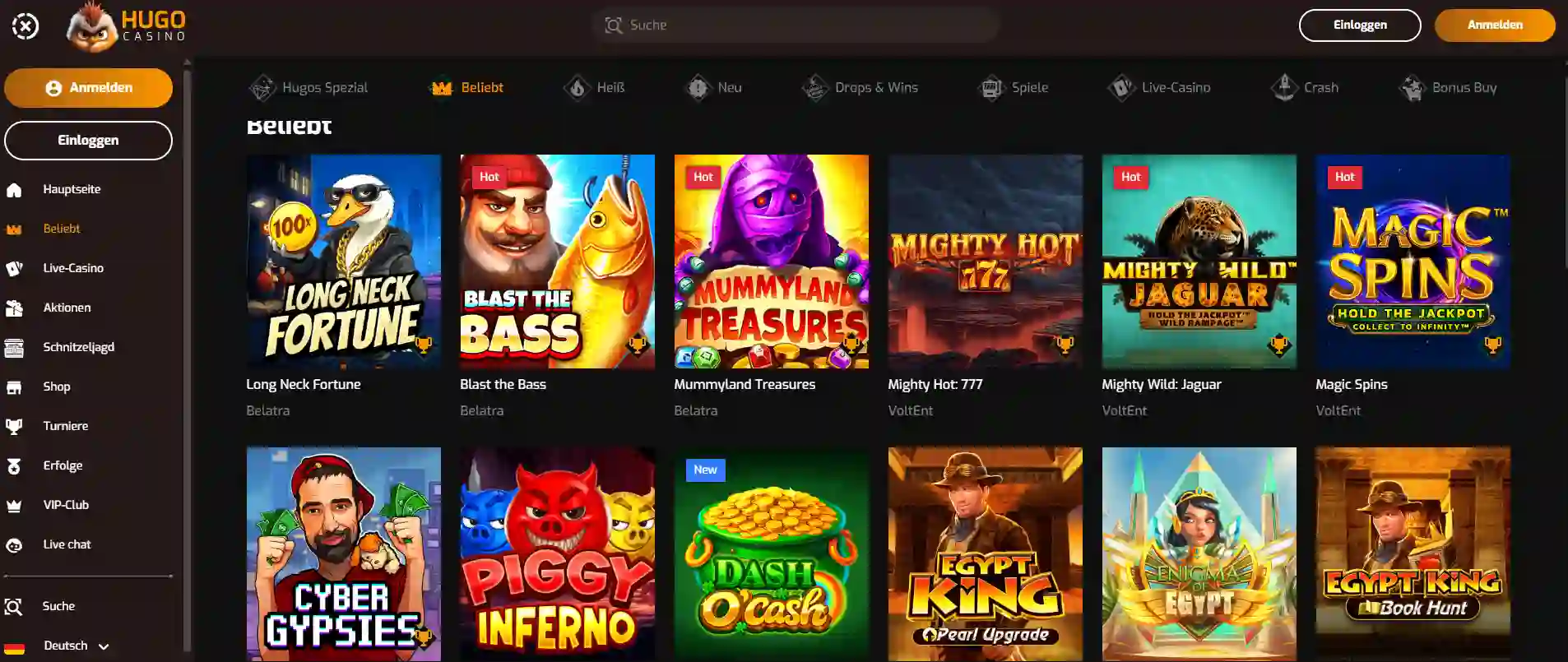 Hugo Casino beliebte Spielautomaten und Slots Übersicht