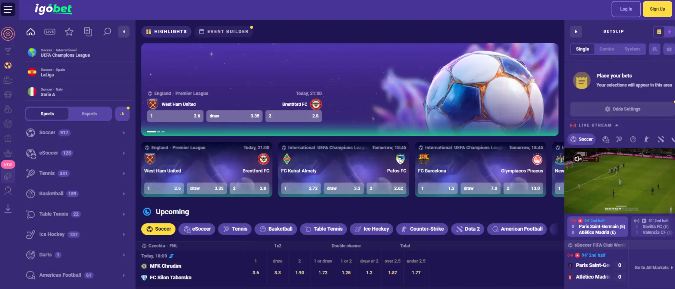 IgoBet sportsbook betting interface