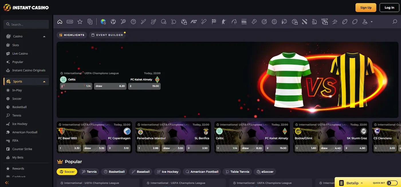 Instant Casino sportsbook betting options for New Zealand punters