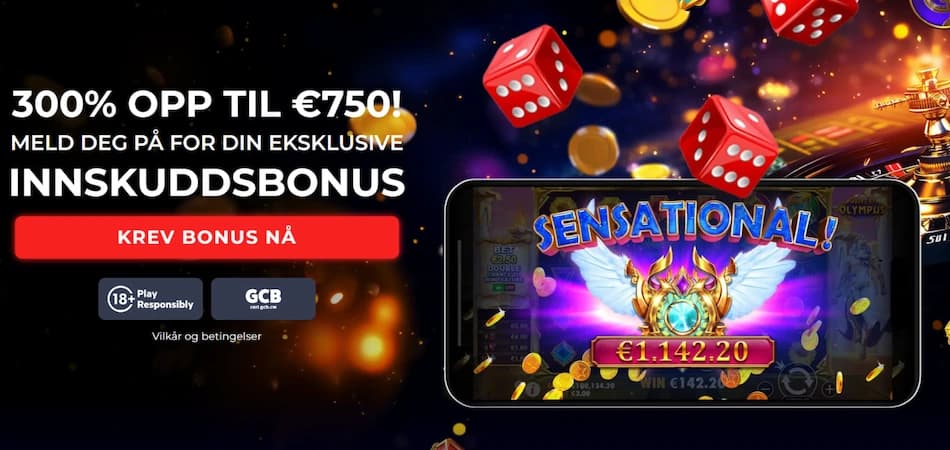IntellectBet casino hjemmeside med velkomstbonus på 300 % opptil 750 euro