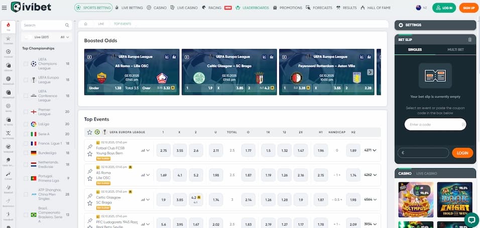 Ivibet sports betting section showing available markets and promotions