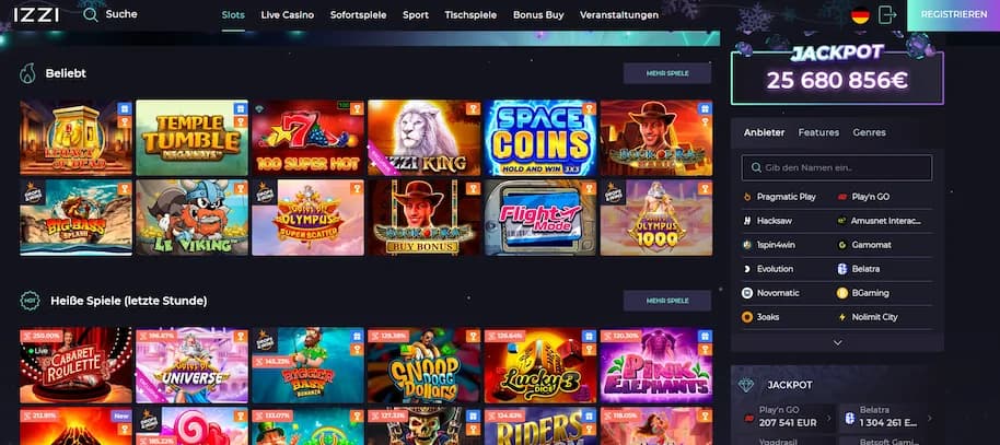 Spielautomaten-Auswahl im IZZI Casino.