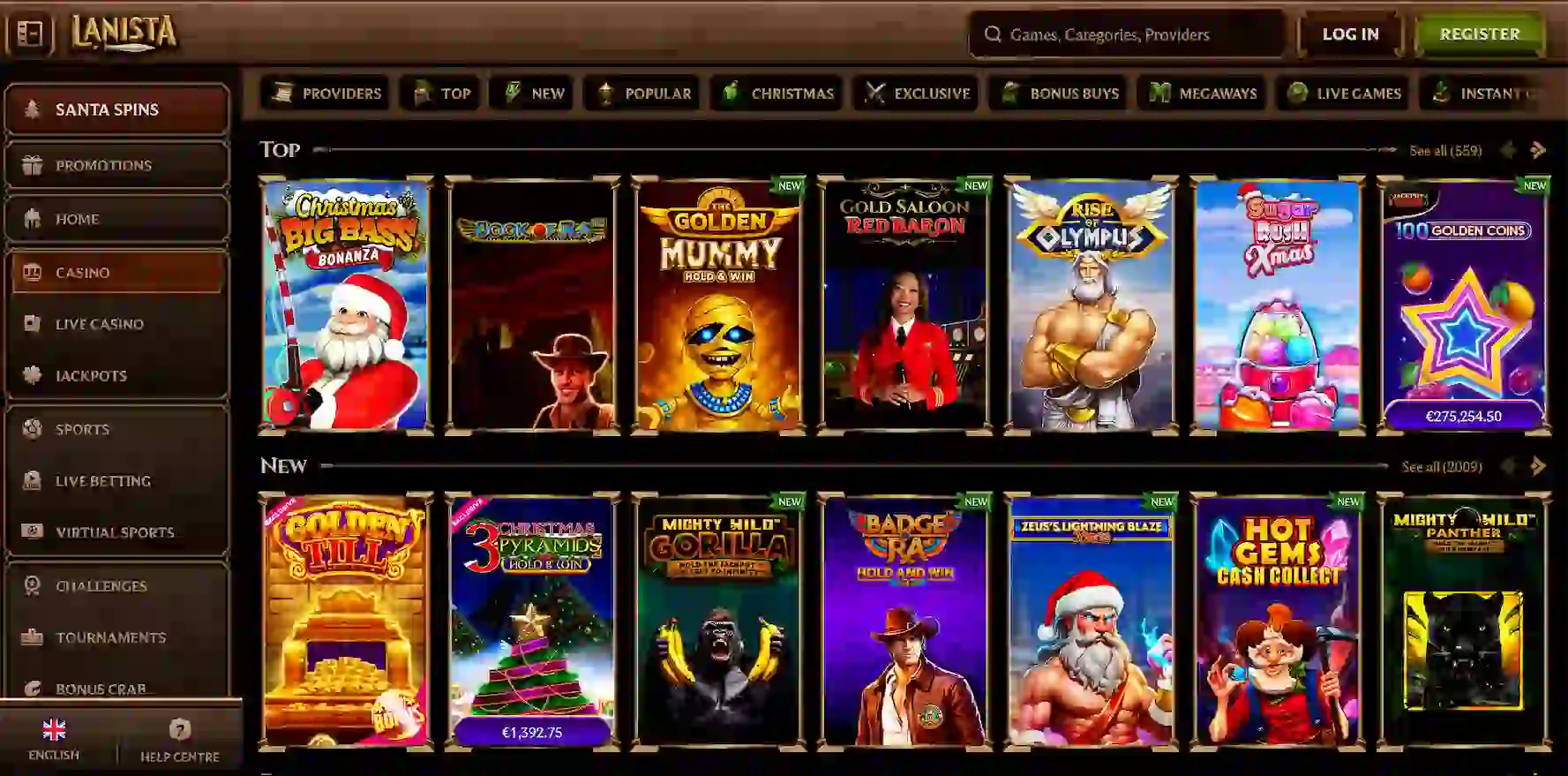 Lanista Casino and sportsbook homepage banner.