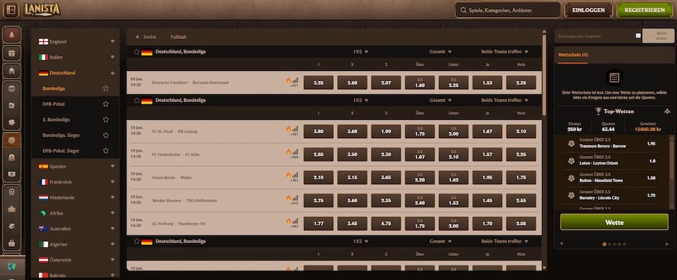 Lanista Casino Sportwetten: Live-Wetten und Sportmärkte im Überblick.