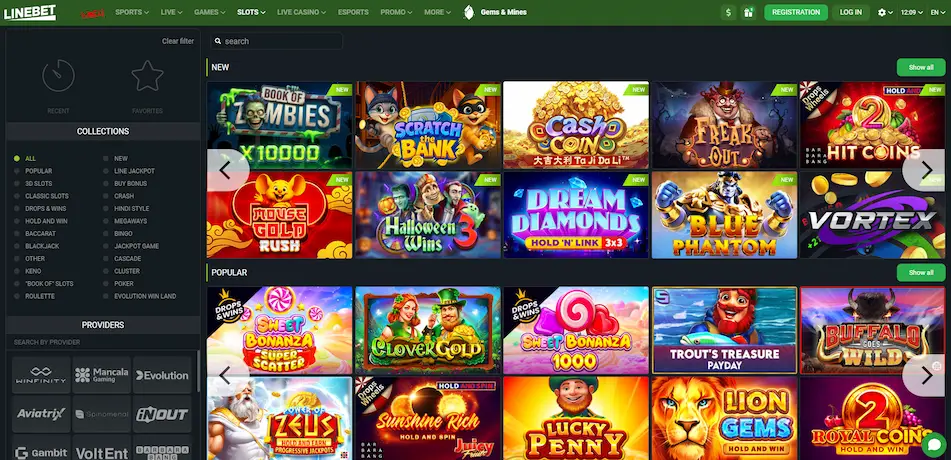 Linebet Casino slot games lobby showing available titles