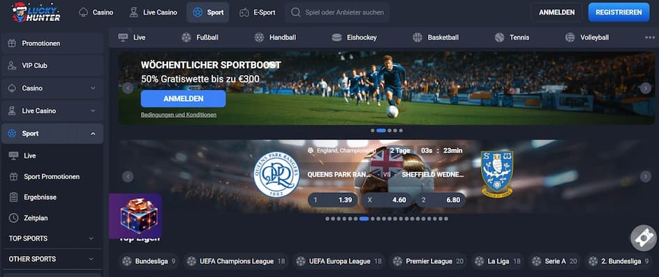 Lucky Hunter Casino Sportwetten mit Live-Wettoptionen und aktuellen Quoten