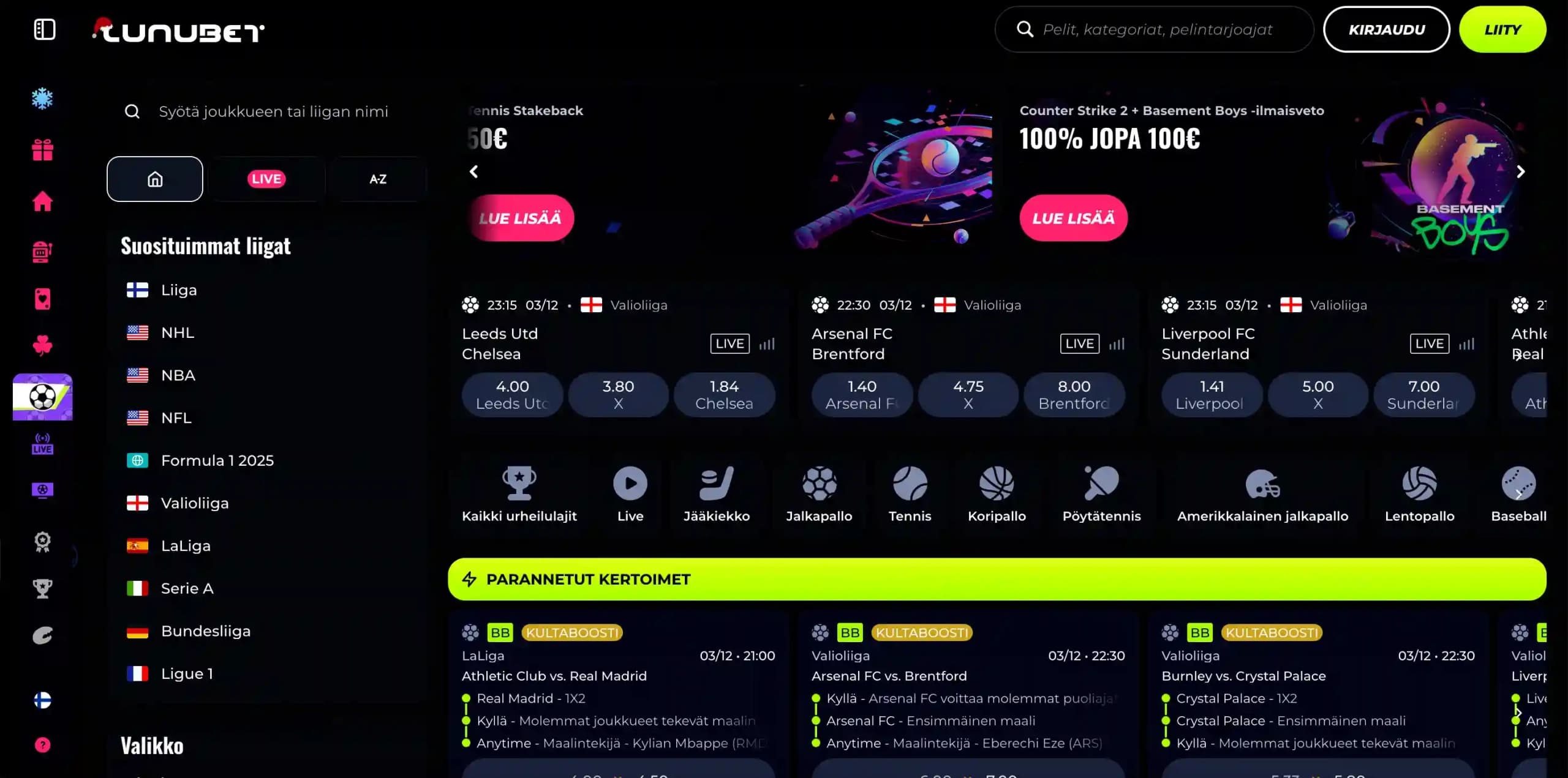 LunuBet urheiluvedonlyönti ja tarjolla olevat vetokohteet suomalaisille pelaajille