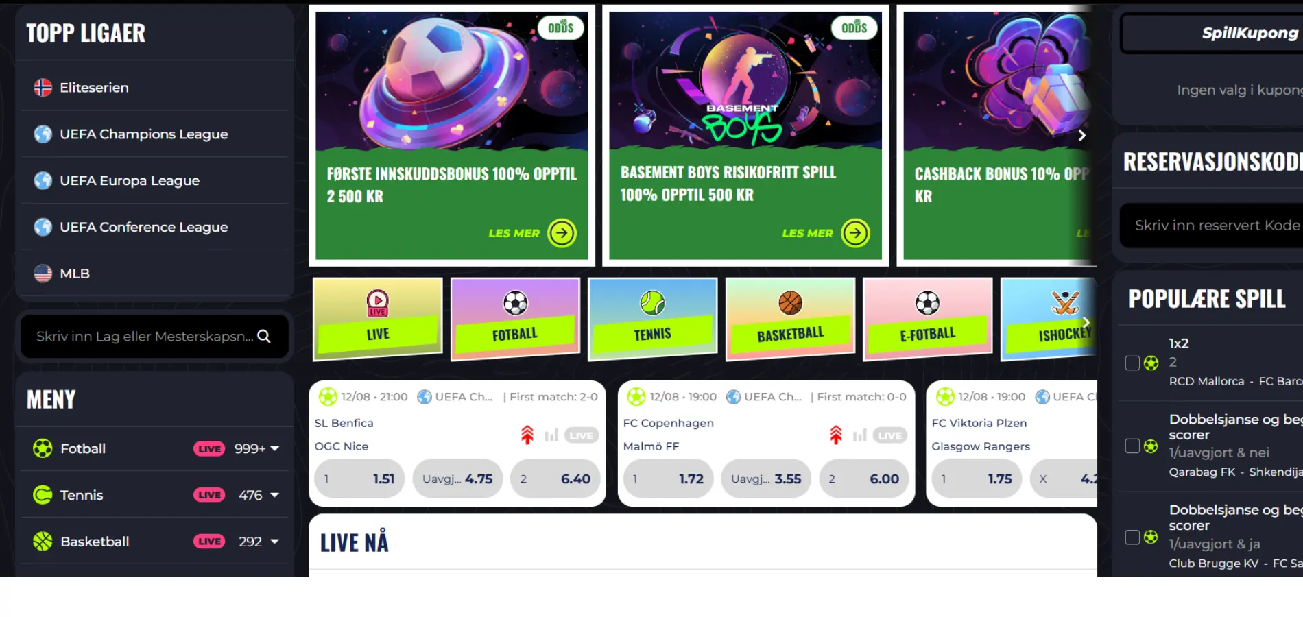 Oversikt over sportsbetting-tilbudet hos LunuBet casino